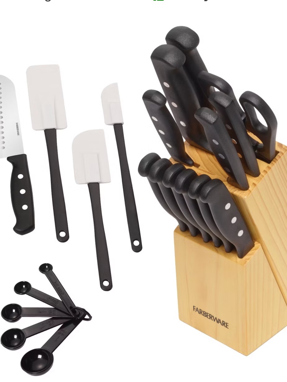 Farberware 22 Piece Black Triple-Riveted Knife Block Set with Kitchen Tools